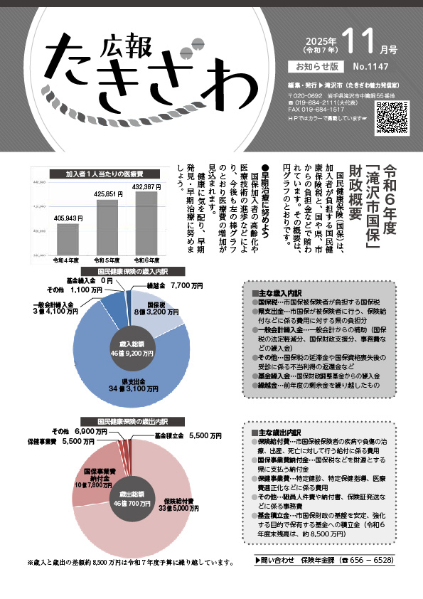 広報たきざわ令和7年11月号お知らせ版