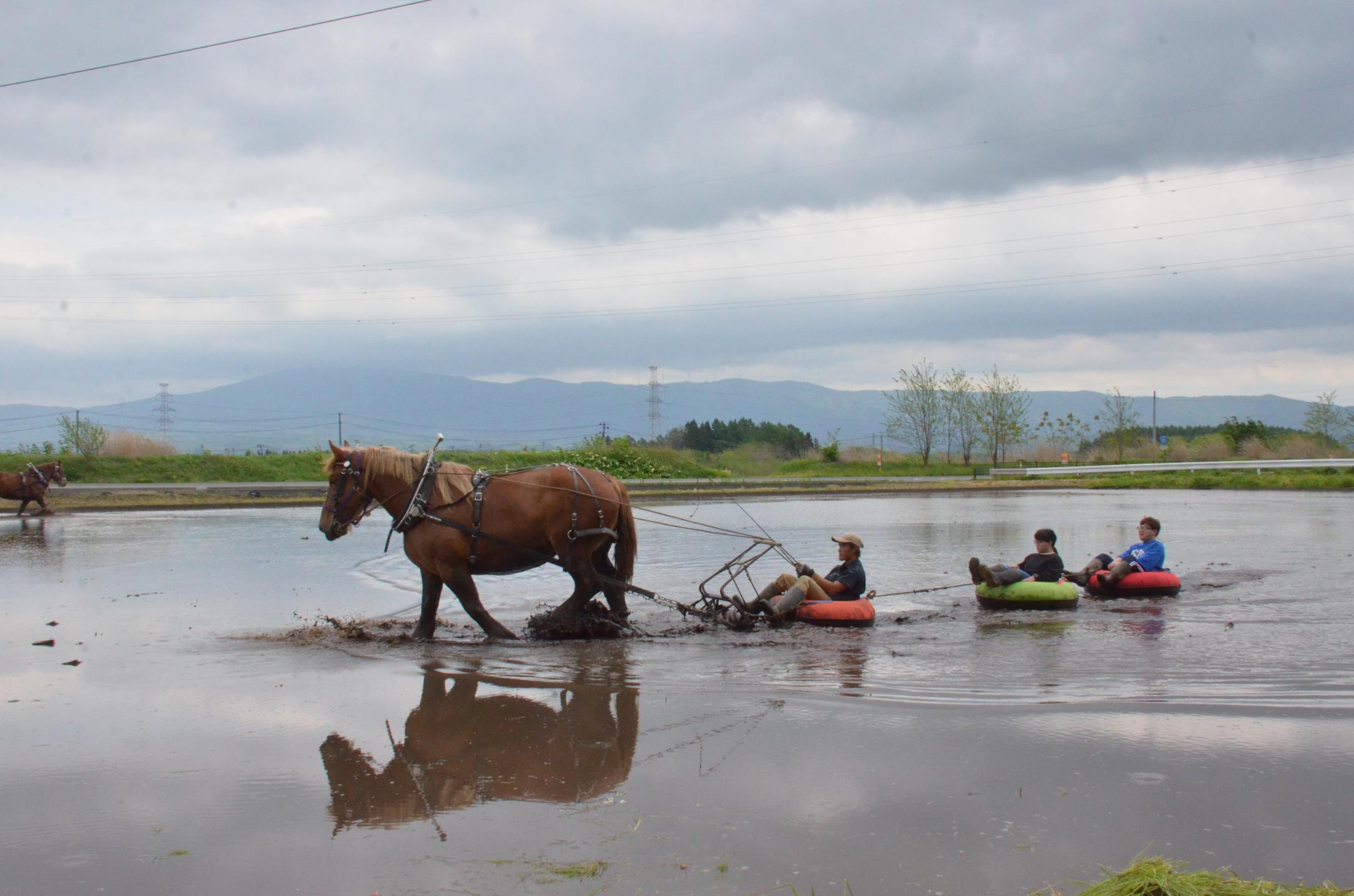 泥チューブ体験をする参加者
