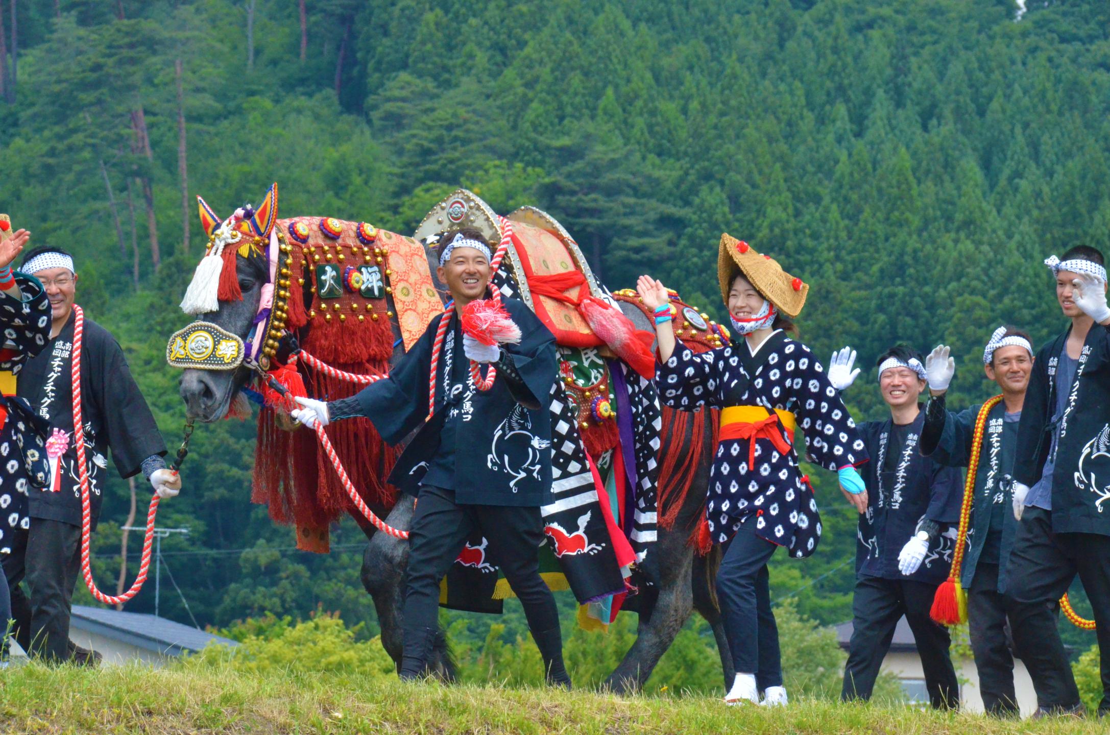 田園風景を練り歩く馬コ